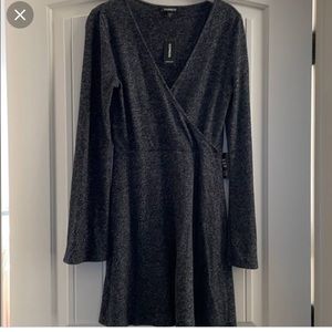 Charcoal grey knit faux wrap dress - size L